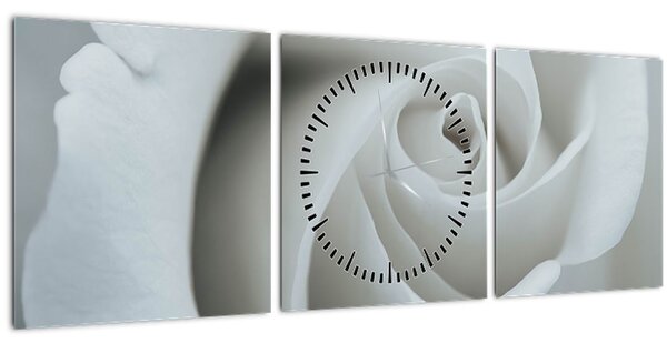 Obraz - Bílá růže (s hodinami) (90x30 cm)