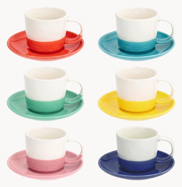 Sada šálků na kávu's podšálky z kostního porcelánu Rainbow, 12 dílů