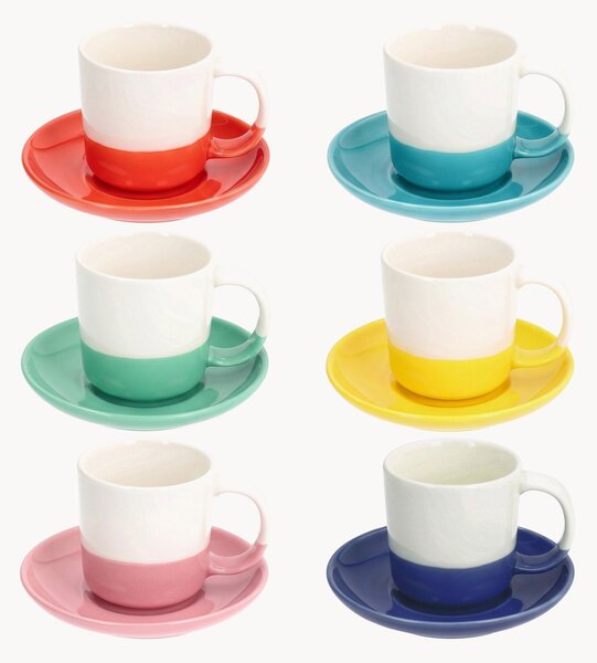 Sada šálků na kávu's podšálky z kostního porcelánu Rainbow, 12 dílů