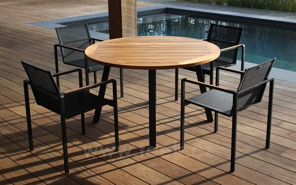 Royal Botania Jídelní křeslo stohovatelné Alura, Royal Botania, rám hliník anthracite, výplet Batyline black, područky teak