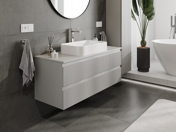 Mexen Rivel, koupelnová skříňka 120 cm s pracovní deskou, 2 zásuvky, drážkovaná, matná šedá, 91A20-12047-2-BFFC62