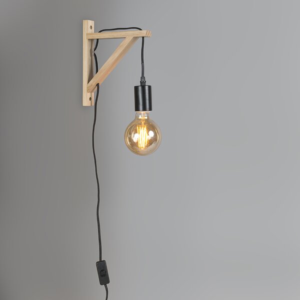 Dřevěná nástěnná lampa s černou - Galgje