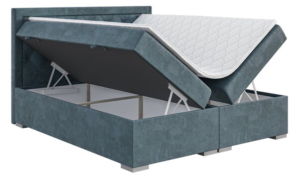 Jednolůžková boxspring postel 120 cm Maximilian (džínová modrá) (s matrací a úl. prostorem)