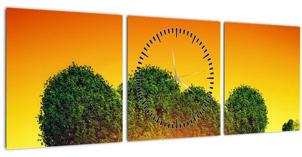 Obraz - Srdce v korunách stromů (s hodinami) (90x30 cm)