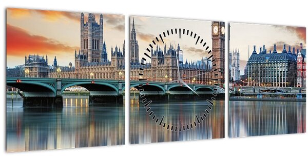 Obraz - Londýnské Houses of Parliament (s hodinami) (90x30 cm)