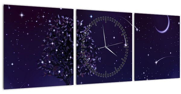 Obraz - Noc zachycená ilustrací (s hodinami) (90x30 cm)
