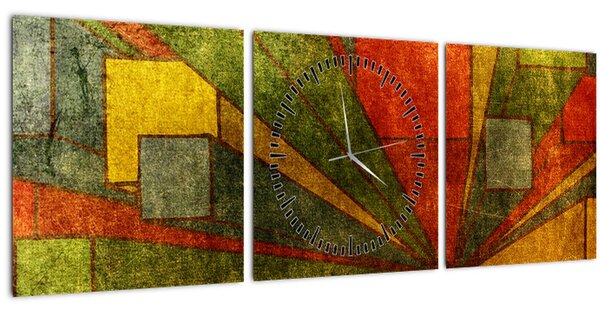 Obraz geometrické abstrakce (s hodinami) (90x30 cm)