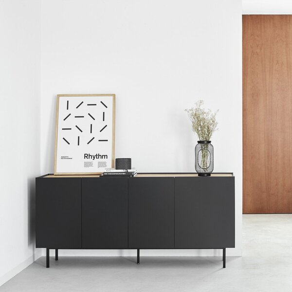 Černá nízká komoda v dekoru dubu 165x78 cm Arista – Teulat