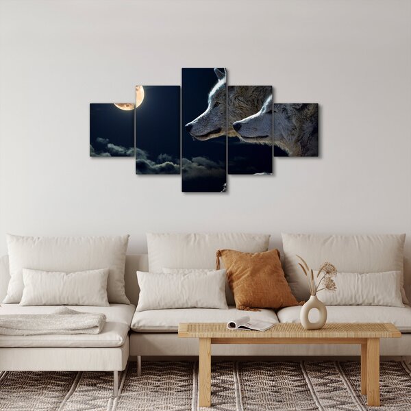 Obraz vlků vyjících na měsíc (125x70 cm)