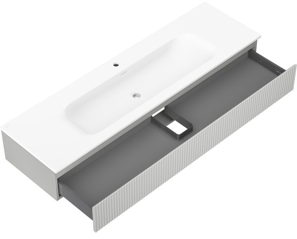 Mexen Rivel, koupelnová skříňka 140 cm s umyvadlem Vela, 1 zásuvka, drážkovaná, šedá matná/bílá, 91A20-16023-1-BF62-W23M01