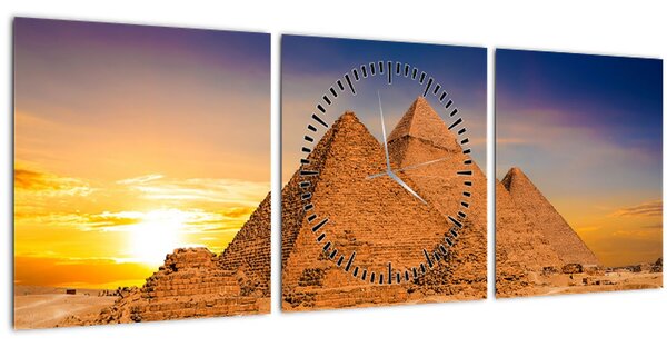Obraz - Egyptské pyramidy (s hodinami) (90x30 cm)