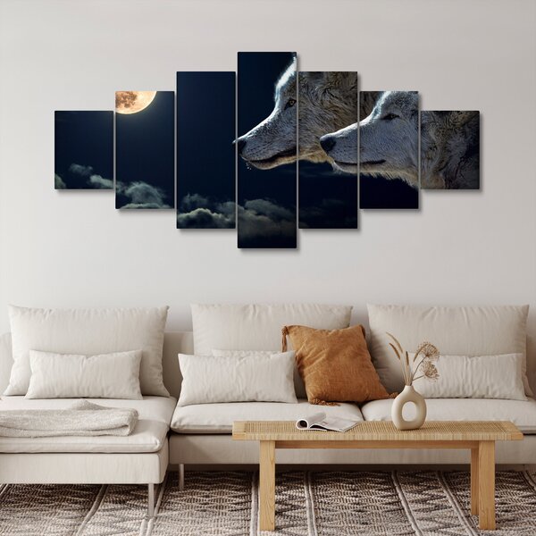 Obraz vlků vyjících na měsíc (210x100 cm)