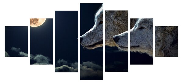 Obraz vlků vyjících na měsíc (210x100 cm)