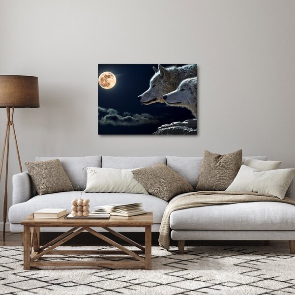 Obraz vlků vyjících na měsíc (70x50 cm)