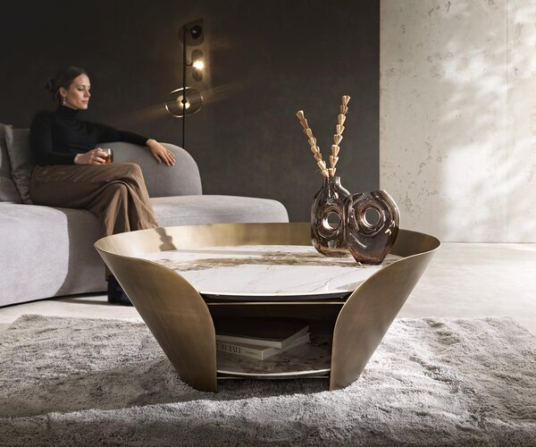 DELIFE Konferenční stolek Skafi 100x40 cm keramika Minas Melange metalická zlatá