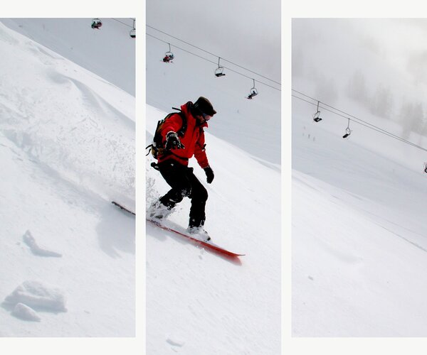Snowboardista na zasněženém svahu – Třídílný obraz B, 120 × 100 cm