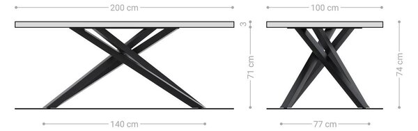 DELIFE Jídelní stůl Edge Boot 200x100x2,5-3 dub přírodní křížová podnož obdélník černá švýcarská hrana