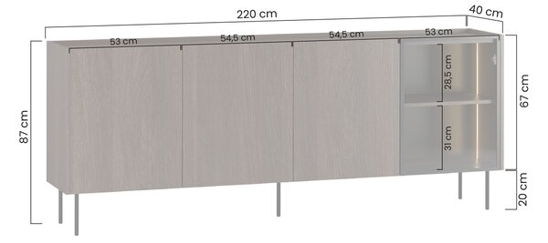 Moderní komoda Dunari 220 cm čtyřdveřová - dub dunin