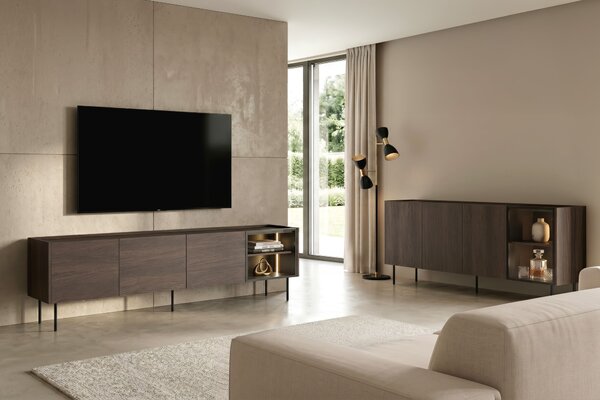 Moderní TV stolek Dunari 220 cm s kovovými nohami - dub dunin