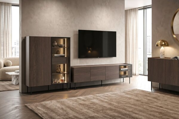 Moderní TV stolek Dunari 220 cm s kovovými nohami - dub dunin