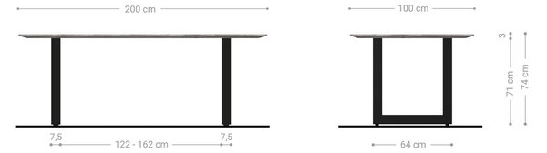 DELIFE Jídelní stůl Edge Boot 200x100x2,5-3 dub přírodní nerezová ocel široký švýcarská hrana