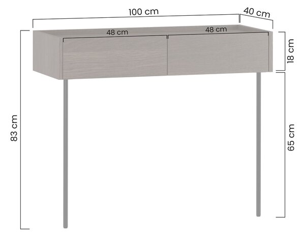 Moderní konzola Dunari 100 cm s šuplíky a kovovými nohami - dub dunin