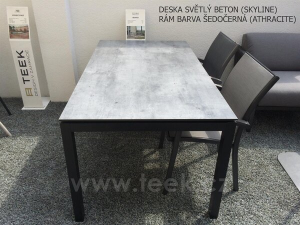 Teek Hliníkový jídelní stůl Milano 220x100x75 cm, barva rámu šedočerná (anthracite), HPL deska světlý beton (skyline)