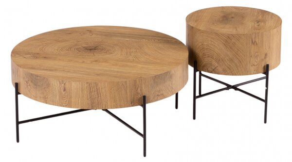 Kulaté konferenční stolky Liviano 80 a 45 cm - přírodní dub / černý
