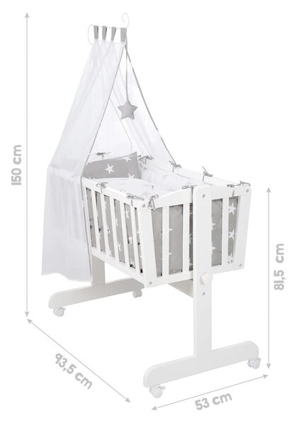 Bílá kolébka na kolečkách s nebesy 40x90 cm Little stars – Roba