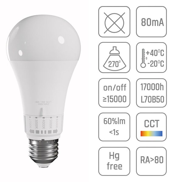 Spectrum LED LED žárovka 5 barev světla GLS E27 230V 10W 5CCT