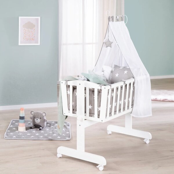 Bílá kolébka na kolečkách s nebesy 40x90 cm Little stars – Roba