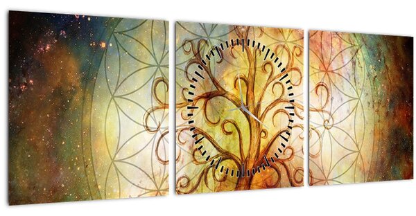 Abstraktní obraz stromu (s hodinami) (90x30 cm)