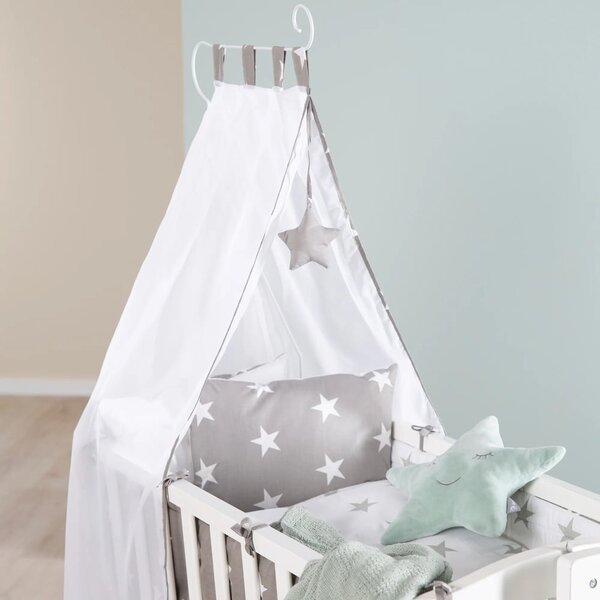 Bílá kolébka na kolečkách s nebesy 40x90 cm Little stars – Roba