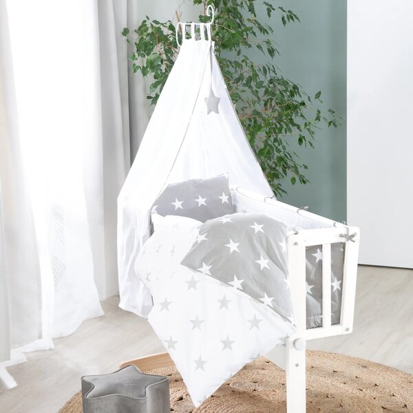 Bílá kolébka na kolečkách s nebesy 40x90 cm Little stars – Roba