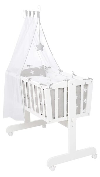 Bílá kolébka na kolečkách s nebesy 40x90 cm Little stars – Roba