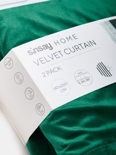 Sinsay - Sada sametových závěsů na řasící pásce 2 pack - zelená