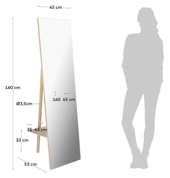 Stojací zrcadlo s dřevěným rámem 45x160 cm Keisy – Kave Home