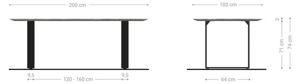 DELIFE Jídelní stůl Edge Boot 200x100x2,5-3 dub přírodní nerezová ocel úzký švýcarská hrana