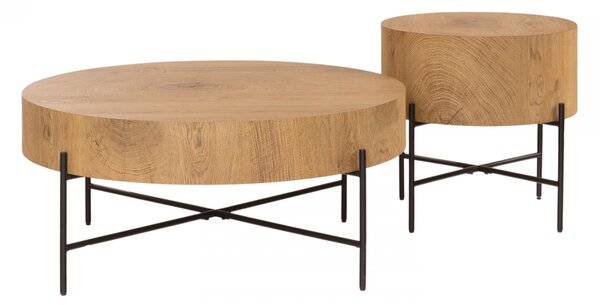 Kulaté konferenční stolky Liviano 80 a 45 cm - přírodní dub / černý