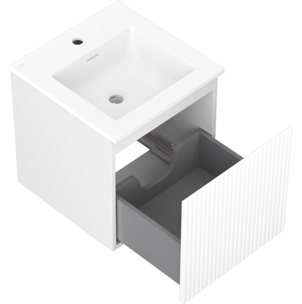 Mexen Rivel, koupelnová skříňka 45 cm s umyvadlem Otis, 1 zásuvka, drážkovaná, bílá matná, 91A20-04547-1-BF01-W18M01