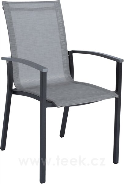 Stern Stohovatelné jídelní křeslo Evoee, Stern, 56x66x95 cm, rám lakovaný hliník šedočerný (anthracite), výplet textilen stříbrný (silver), Područky šedé (grey)