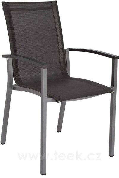 Stern Stohovatelné jídelní křeslo Evoee, Stern, 56x66x95 cm, rám lakovaný hliník šedočerný (anthracite), výplet textilen stříbrný (silver), Područky šedé (grey)