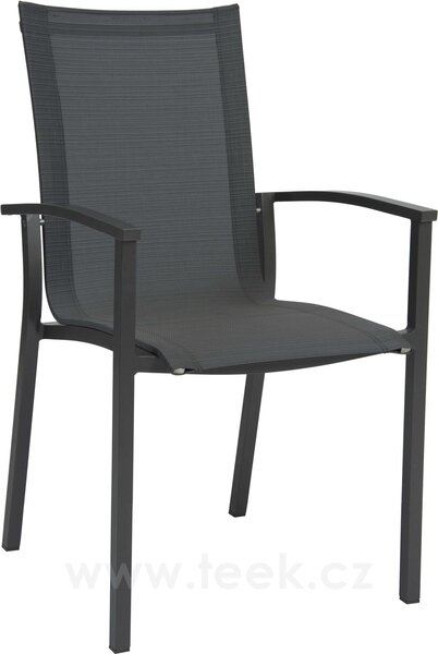 Stern Stohovatelné jídelní křeslo Evoee, Stern, 56x66x95 cm, rám lakovaný hliník šedočerný (anthracite), výplet textilen stříbrný (silver), Područky šedé (grey)