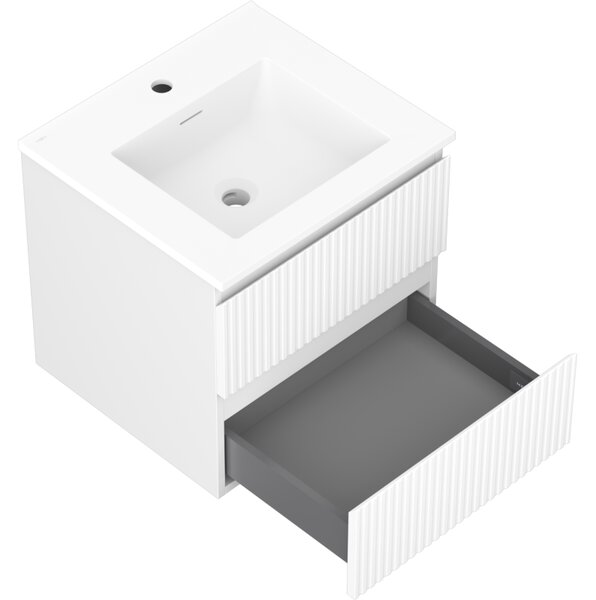 Mexen Rivel, koupelnová skříňka 50 cm s umyvadlem Otis, 2 zásuvky, drážkovaná, bílá matná, 91A20-05047-2-BFF01-W18M01