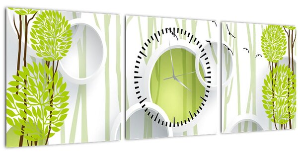 Obraz abstrakce se stromy (s hodinami) (90x30 cm)