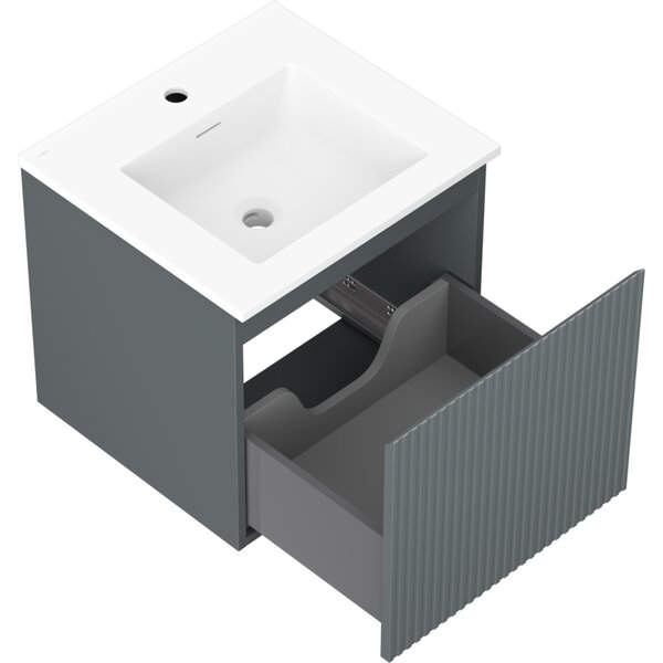 Mexen Rivel, koupelnová skříňka 50 cm s umyvadlem Otis, 1 zásuvka, drážkovaná, grafitová matná/bílá matná, 91A20-05047-1-BF66-W18M01