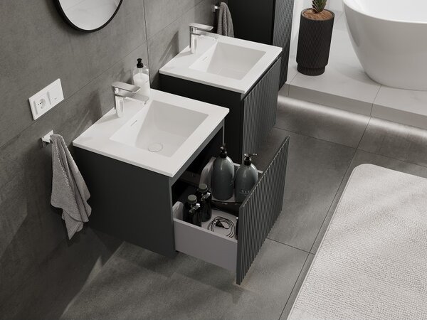 Mexen Rivel, koupelnová skříňka 50 cm s umyvadlem Otis, 1 zásuvka, drážkovaná, grafitová matná/bílá matná, 91A20-05047-1-BF66-W18M01