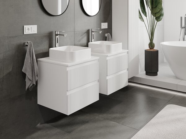 Mexen Rivel, koupelnová skříňka 50 cm, 2 zásuvky, drážkovaná, bílá matná, 91A20-05047-2-BFF01