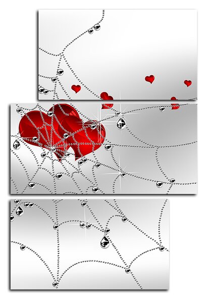 Obraz na plátně - Srdce v stříbrné pavučině - obdélník 778C (90x60 cm)