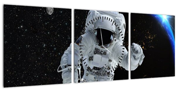 Obraz - Astronaut ve vesmíru (s hodinami) (90x30 cm)